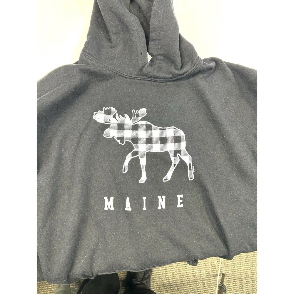 State Of Maine Moose Logo Hoodie Black Adult Large Gildan - Picture 5 of 9